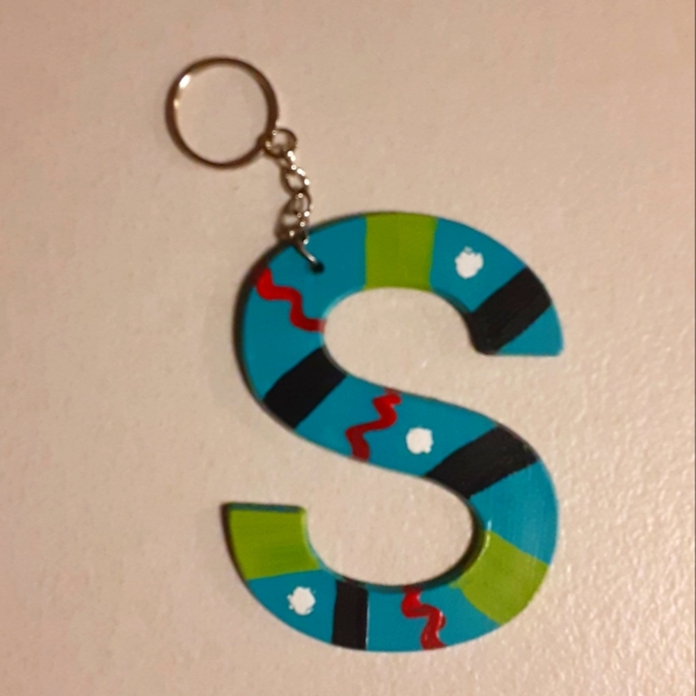 HANDPAINTED INITIAL S KEYCHAIN UNIQUE ( C, R, T, & E also available)